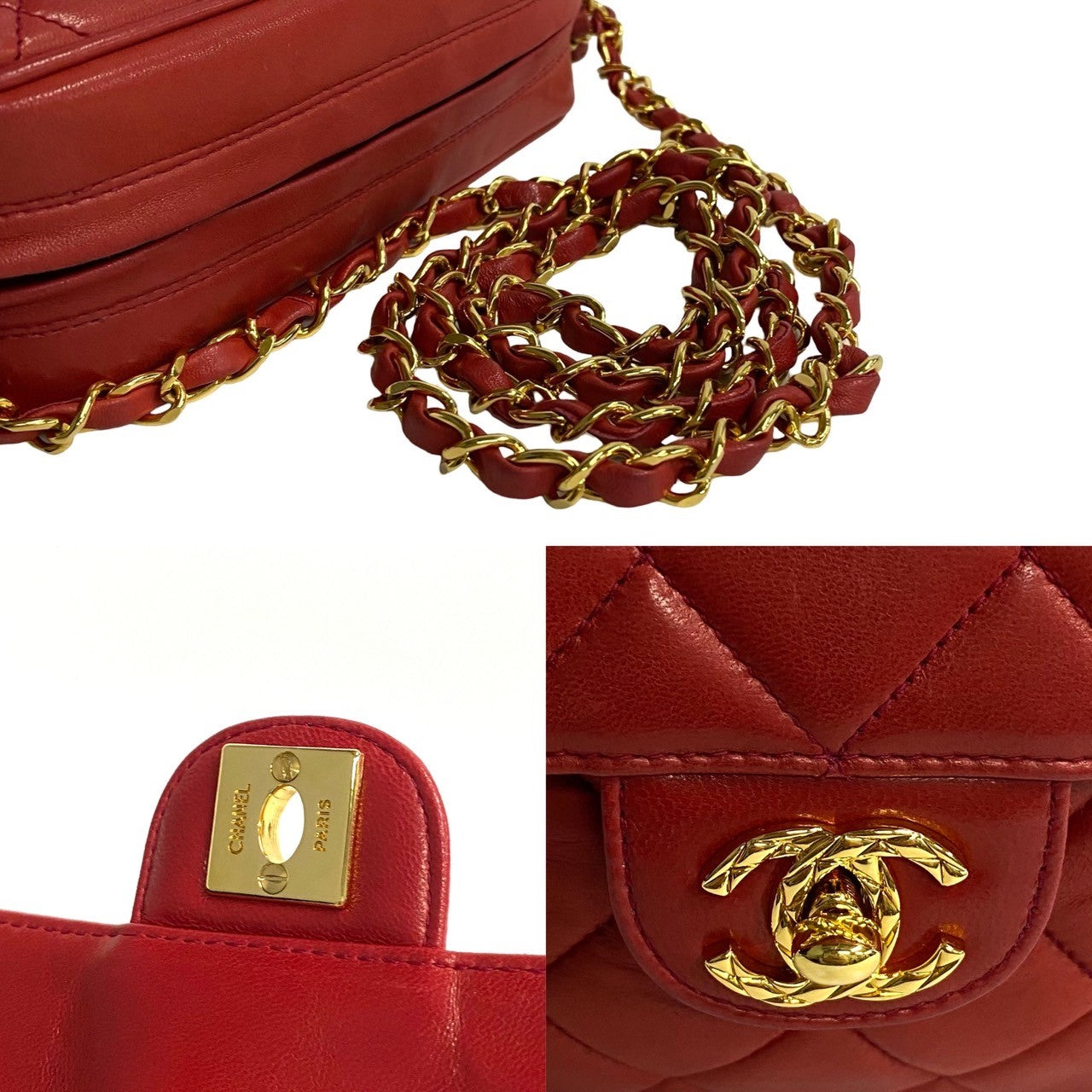 Chanel Lambskin Matelasse Tassel Chain Shoulder Bag Red