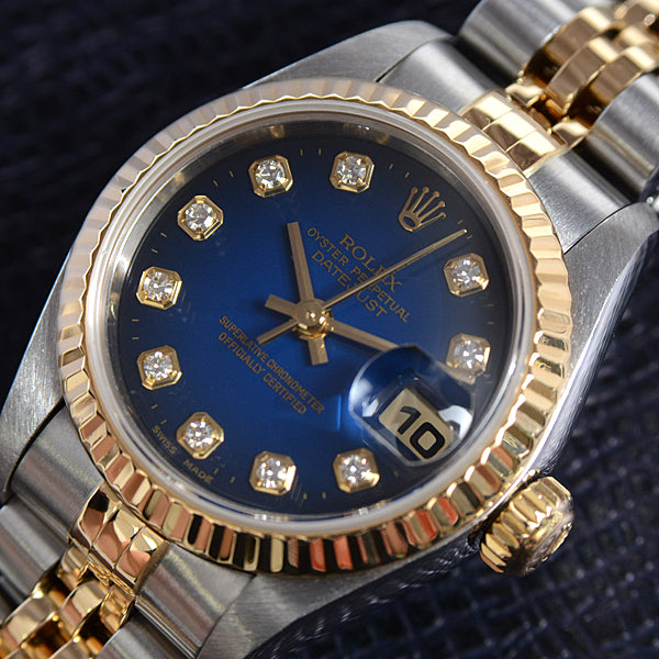 Rolex Datejust 10P Diamond Blue Gradient Automatic Watch 79173G in Great Condition