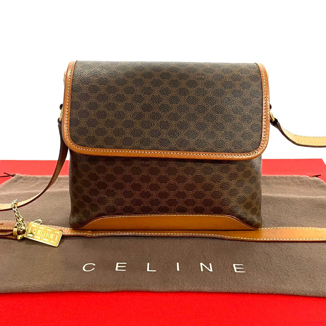 Celine Vintage Macadam Blazon Leather Shoulder Bag