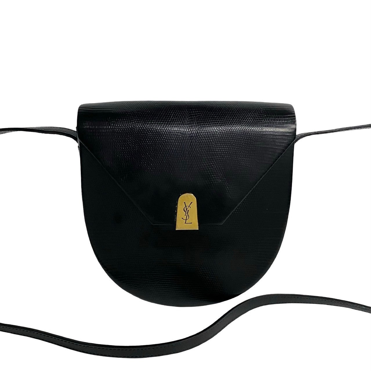 Yves Saint Laurent Lizard Leather Shoulder Bag Black