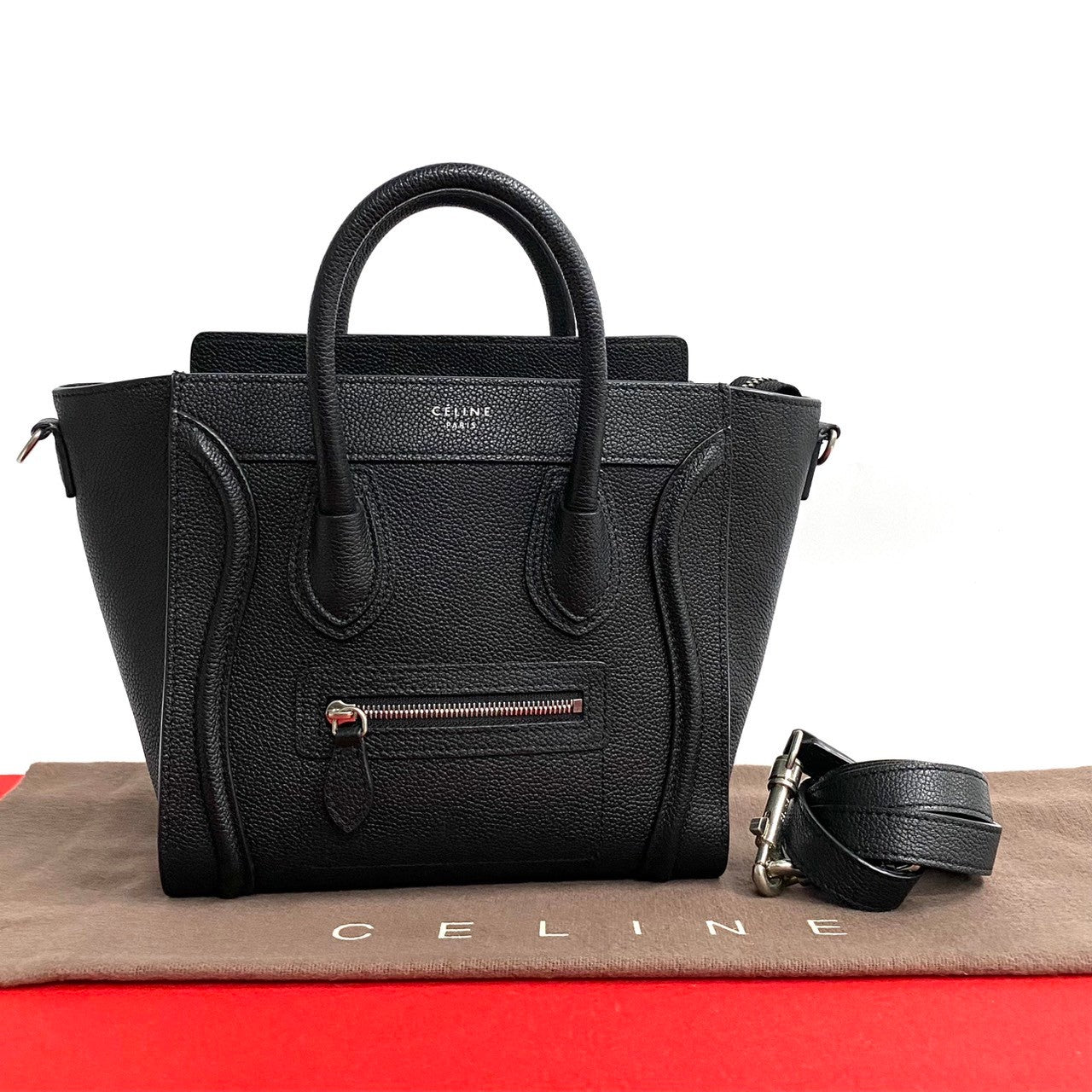 Celine Leather Luggage Nano Shopper Handbag Black