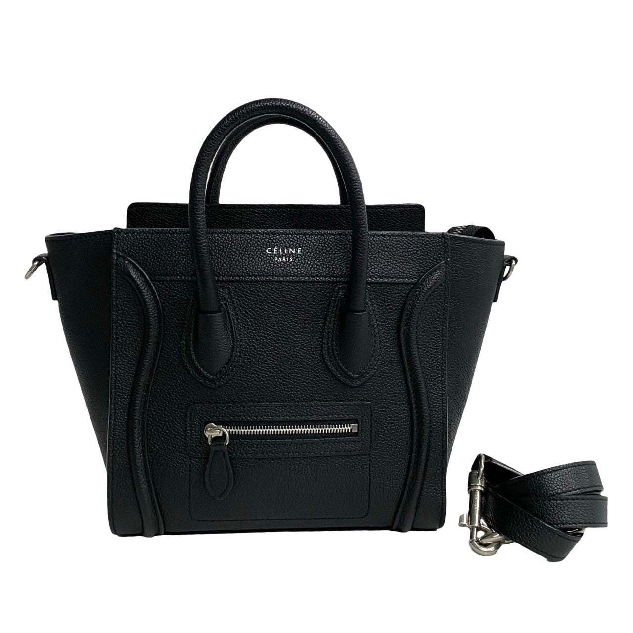 Celine Leather Luggage Nano Shopper Handbag Black