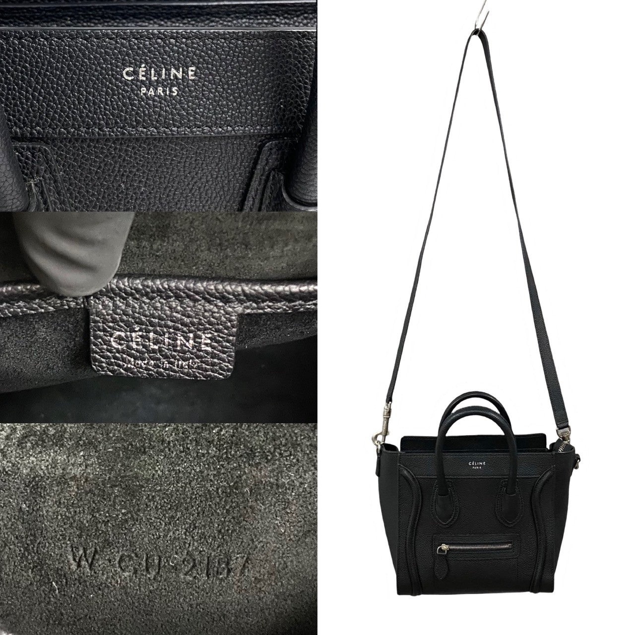 Celine Leather Luggage Nano Shopper Handbag Black