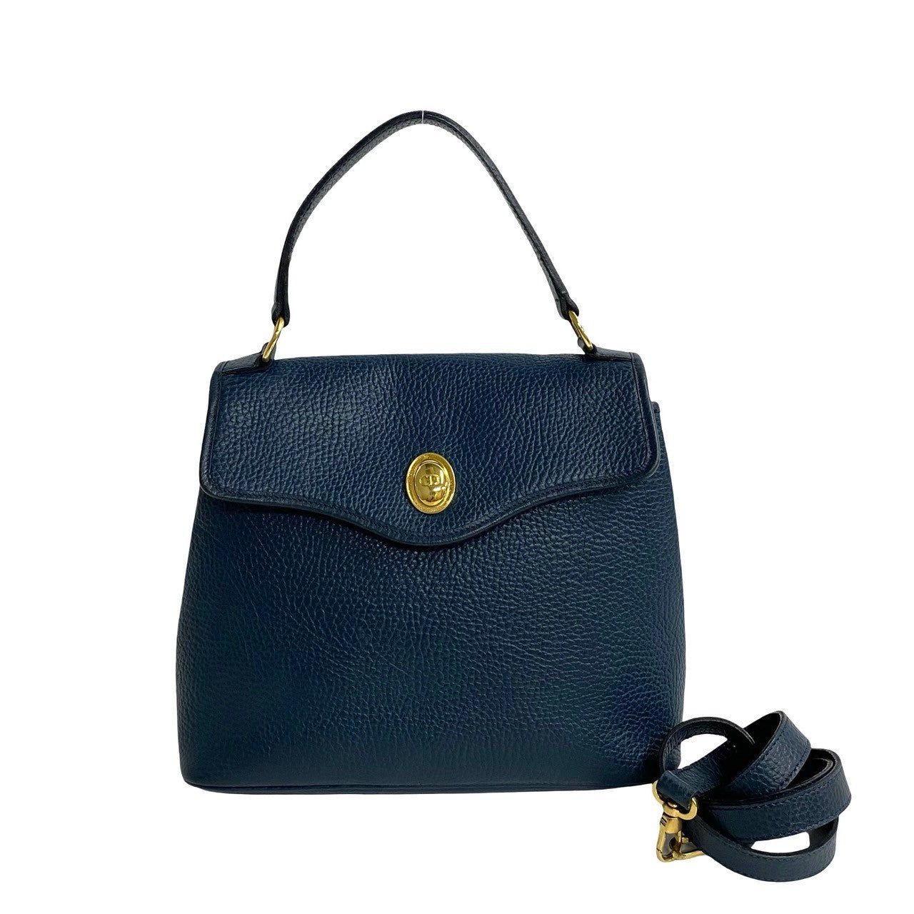 Dior Leather 2way Shoulder Bag Mini Handbag Navy