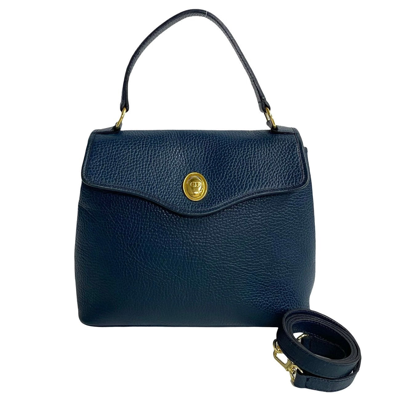 Christian Dior Leather 2way Shoulder Bag Mini Handbag Navy