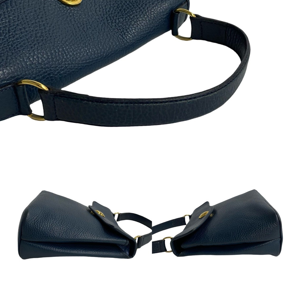 Dior Leather 2way Shoulder Bag Mini Handbag Navy