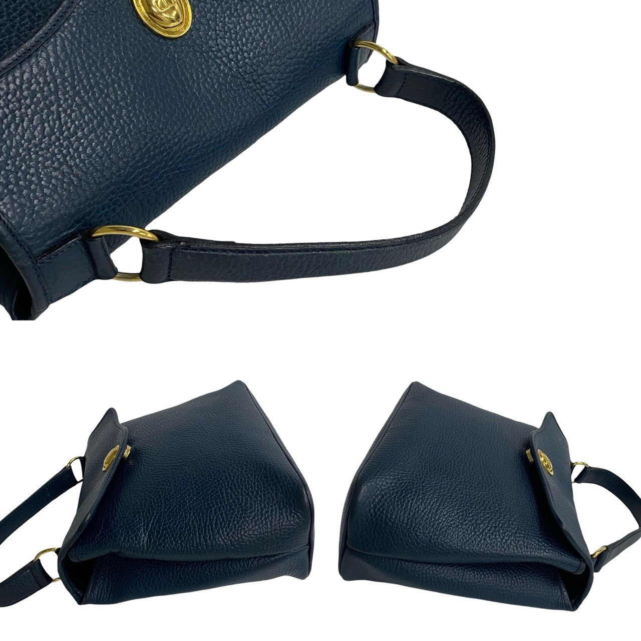 Christian Dior Leather 2way Shoulder Bag Mini Handbag Navy