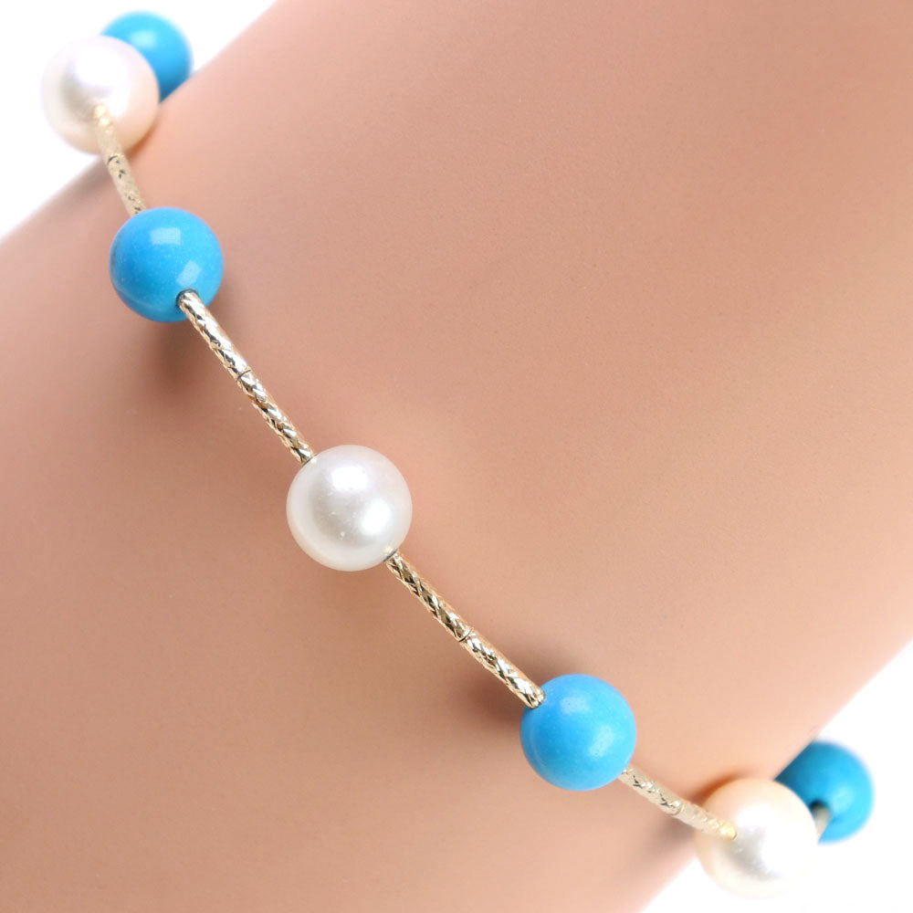 Akoya Pearl Bracelet, 6.5-7mm, with K18 Yellow Gold × Pearl in Aqua, Ladies, Preowned, A Rank