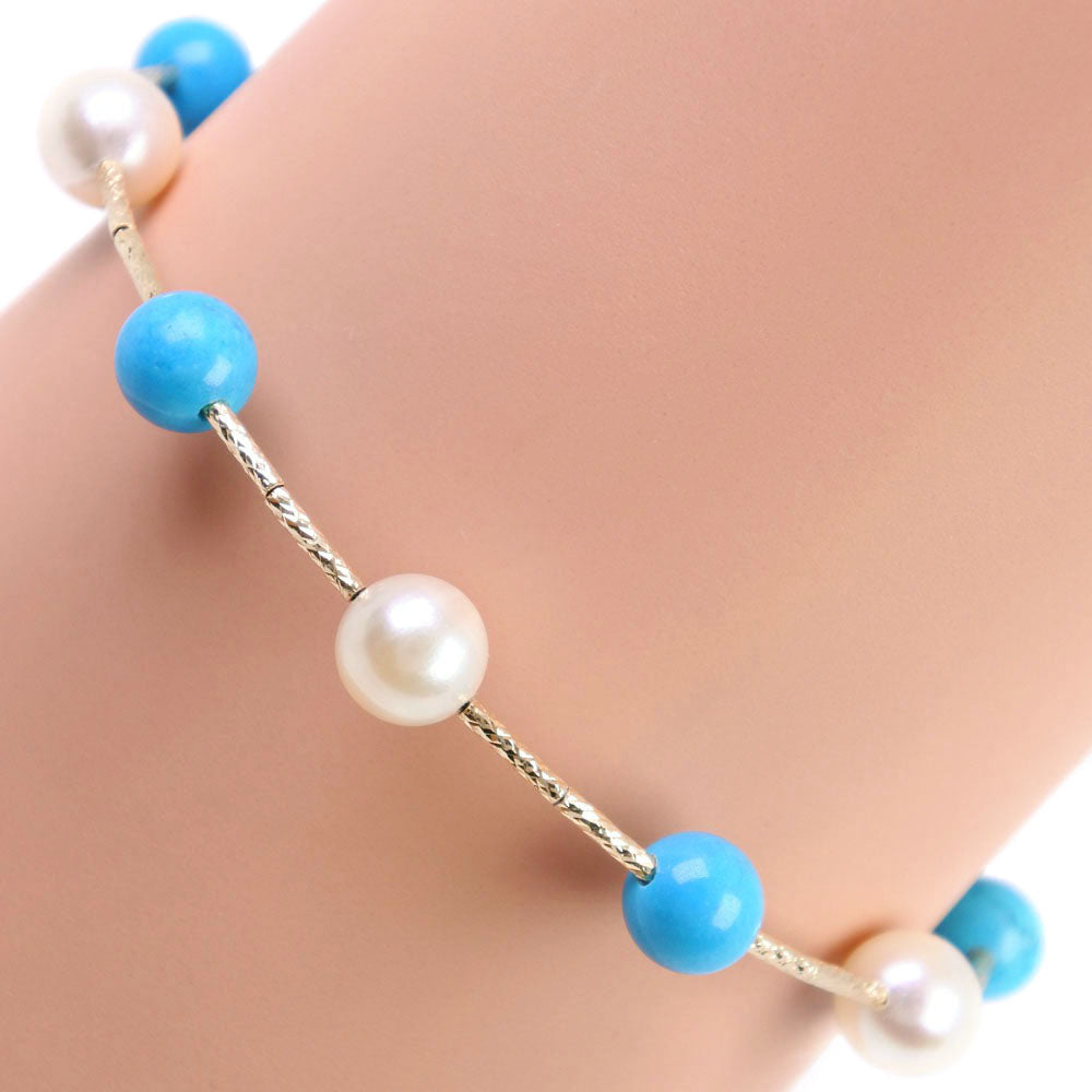 [LuxUness]  Akoya Pearl Bracelet, 6.5-7mm with K18 Yellow Gold × Pearl in Aqua, Women's Second Hand, A Rank Metal Bracelet in Excellent condition