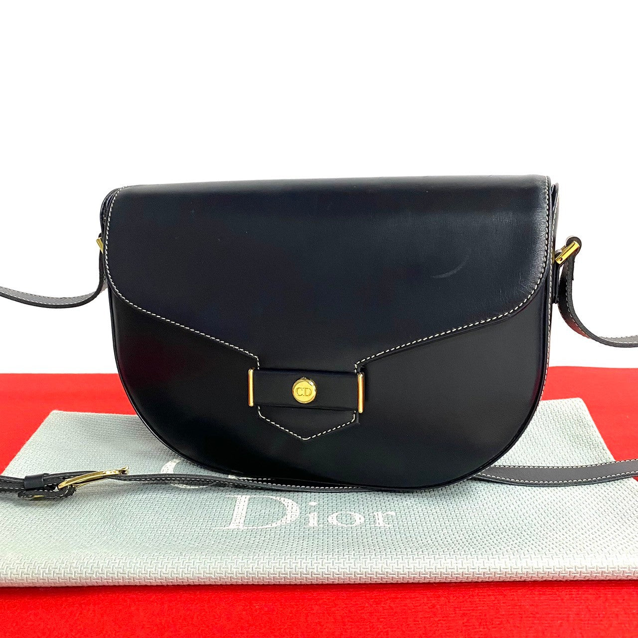 Christian Dior Leather Shoulder Bag Navy