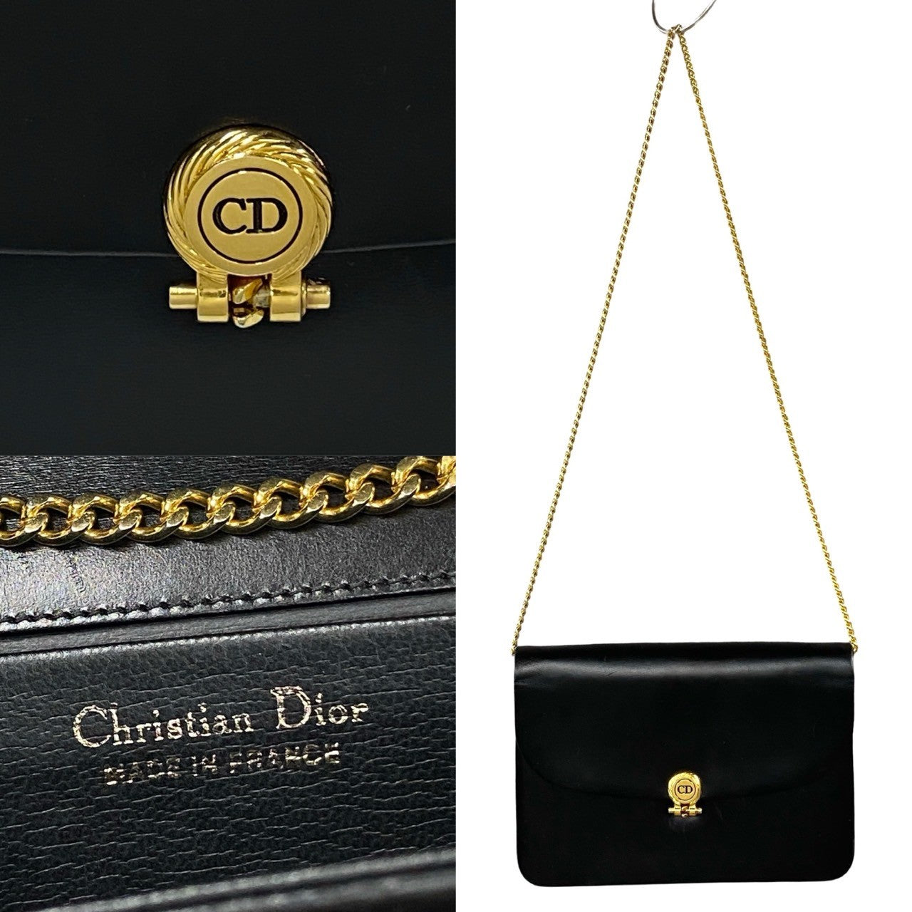 Dior Leather CD Logo Chain Shoulder Bag Black