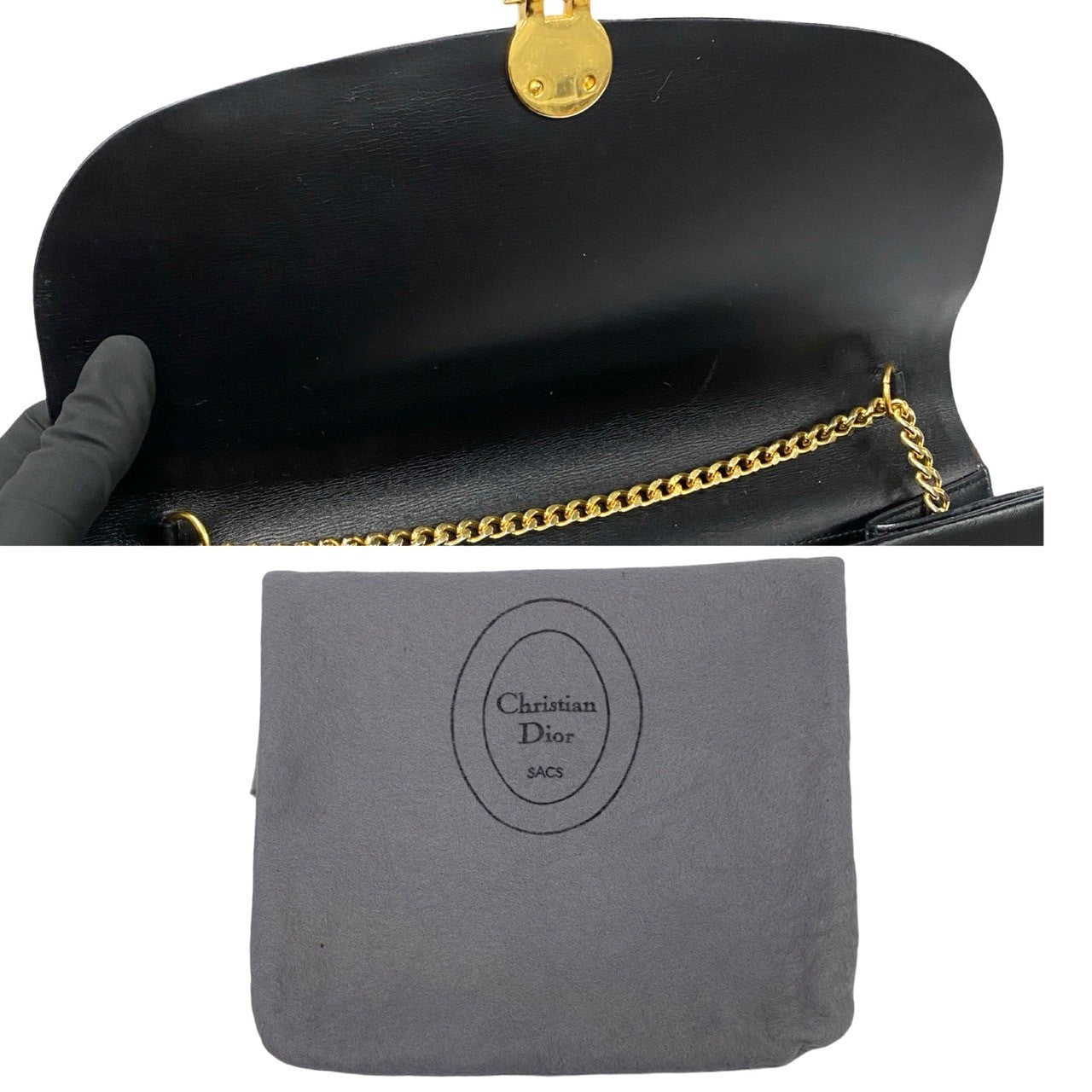 Dior Leather CD Logo Chain Shoulder Bag Black