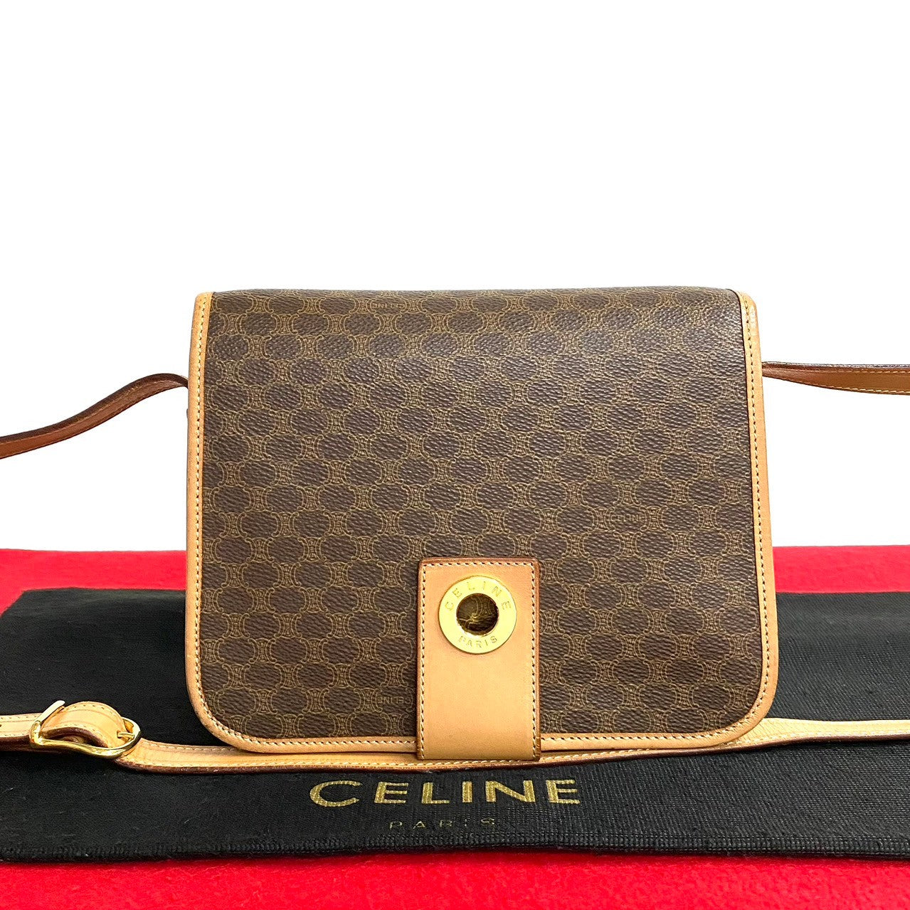 Celine Leather Macadam Blazon Logo Shoulder Bag