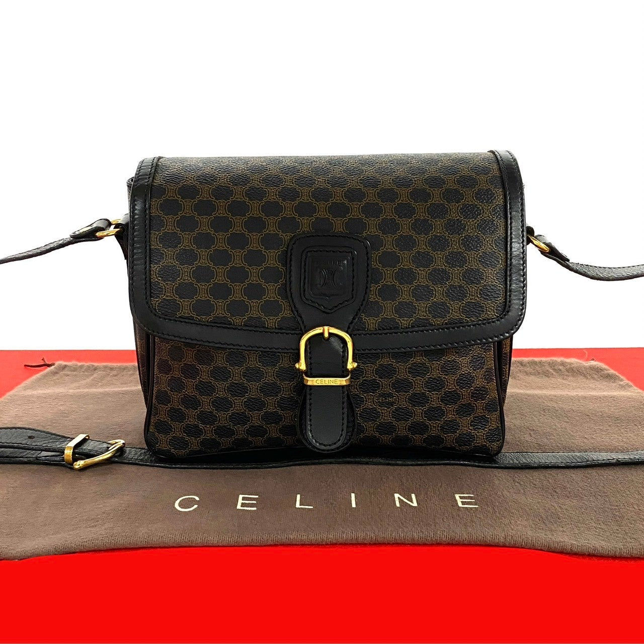 Celine Leather Macadam Blazon Logo Shoulder Bag