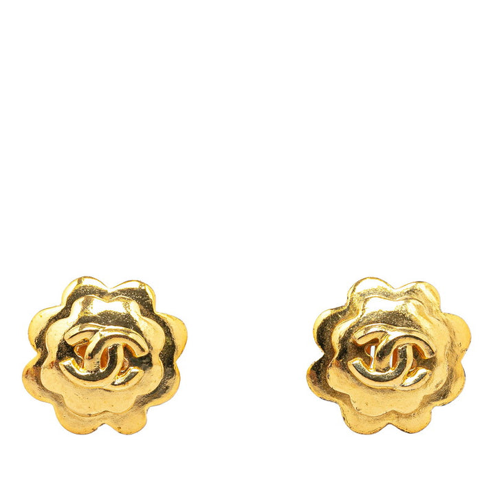 Chanel Vintage Coco Mark Flower Motif Earrings in Very Good Condition