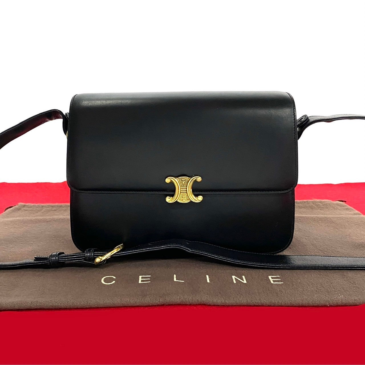 Celine Vintage Calf Leather Shoulder Bag Black