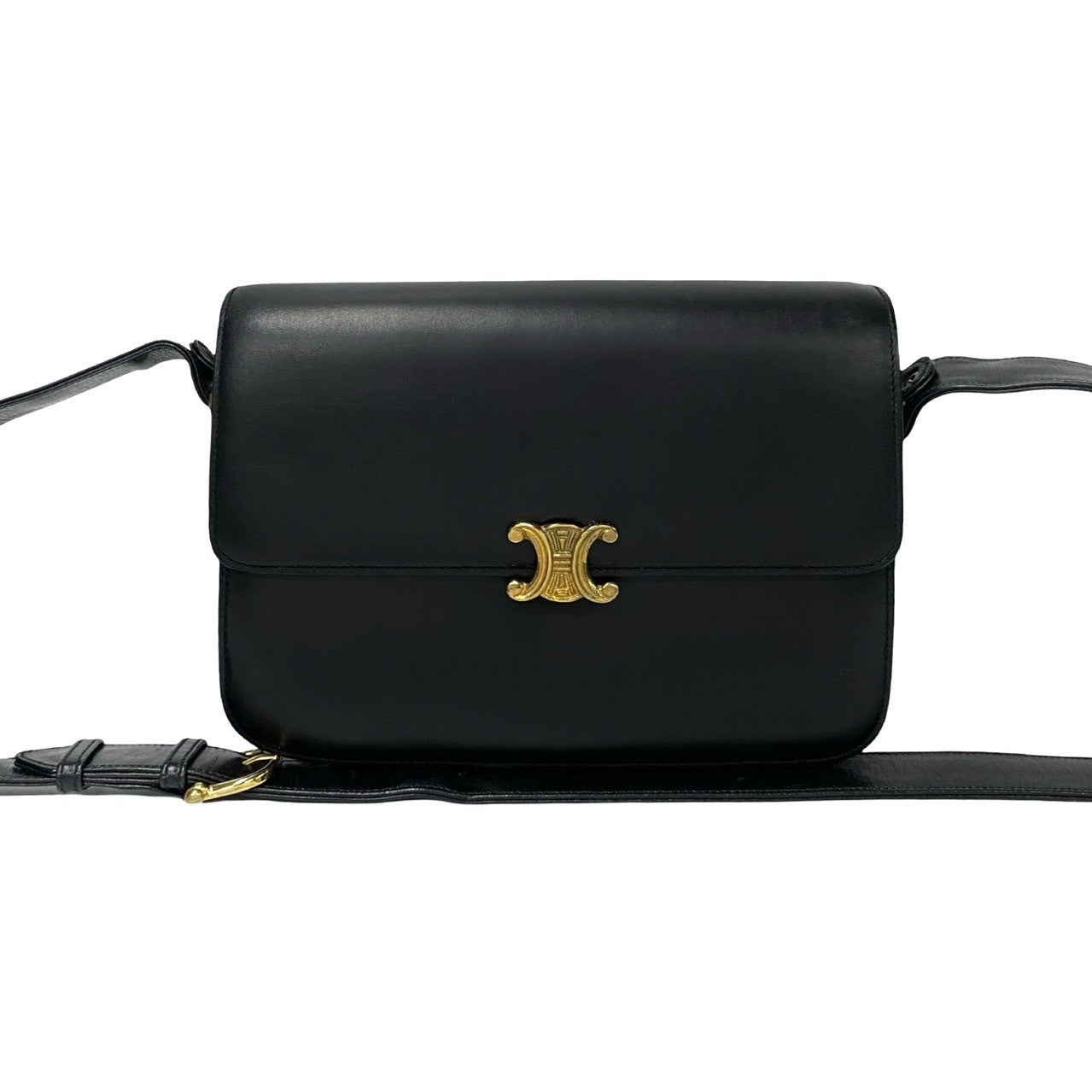 Celine Vintage Calf Leather Shoulder Bag Black