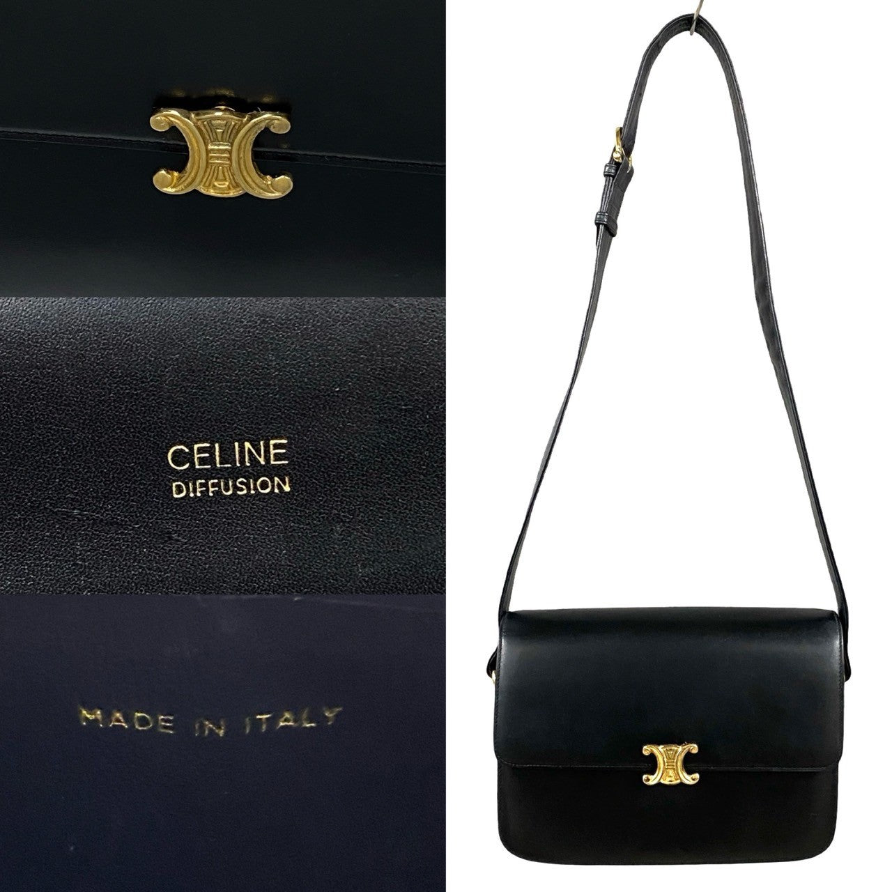 Celine Vintage Calf Leather Shoulder Bag Black