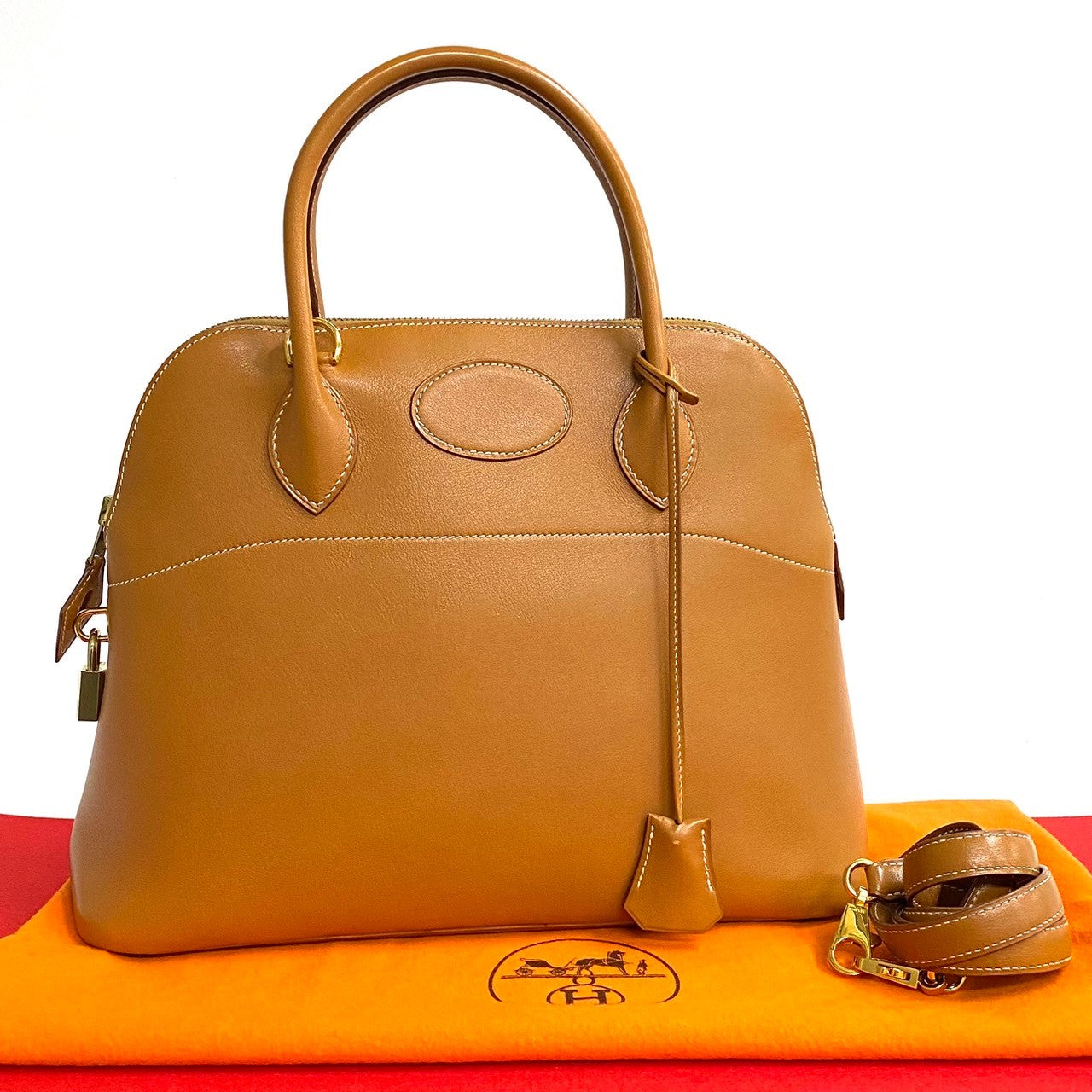 Hermes Leather Bolide 31 Handbag Brown