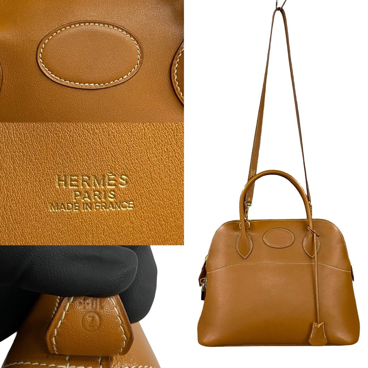 Hermes Leather Bolide 31 Handbag Brown