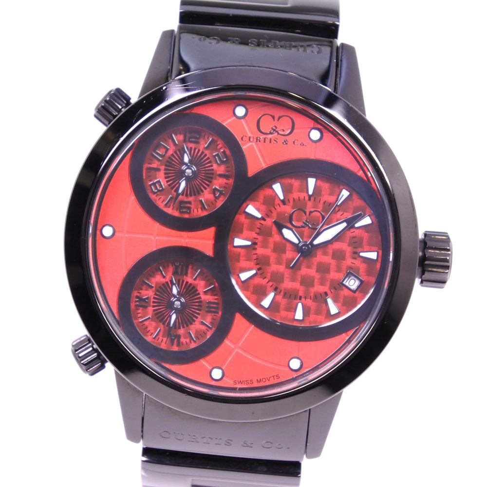 Curtis & Co. World Four Time Zone Watch SUW42R-B Stainless Steel Red Quartz