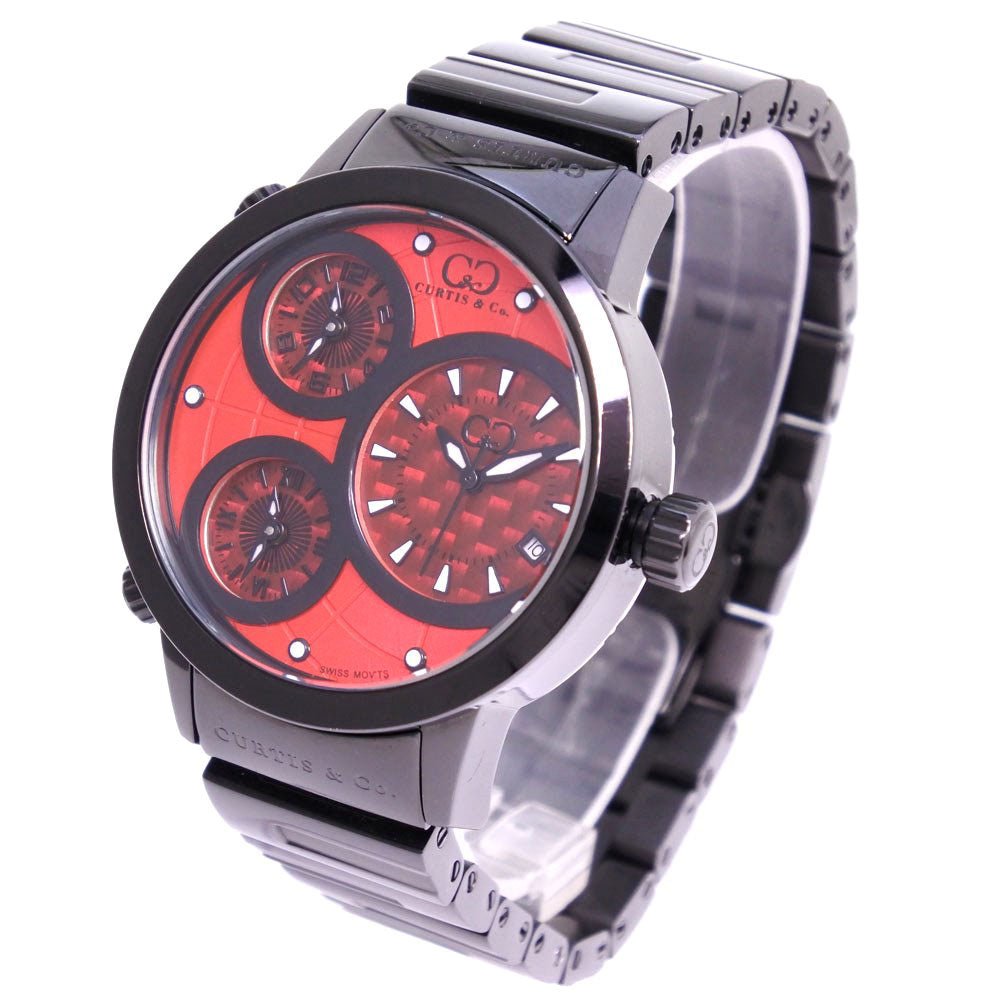 Curtis & Co. World Four Time Zone Watch SUW42R-B Stainless Steel Red Quartz