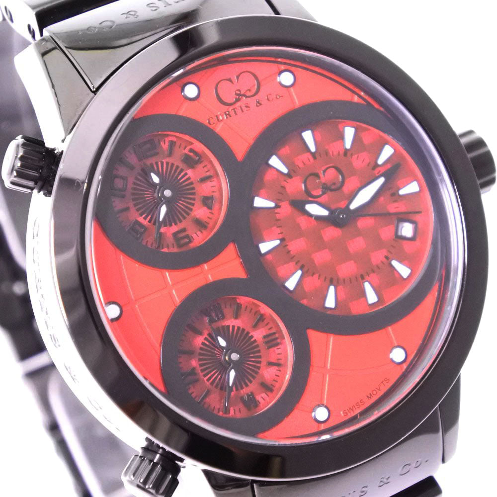 Curtis & Co. World Four Time Zone Watch SUW42R-B Stainless Steel Red Quartz