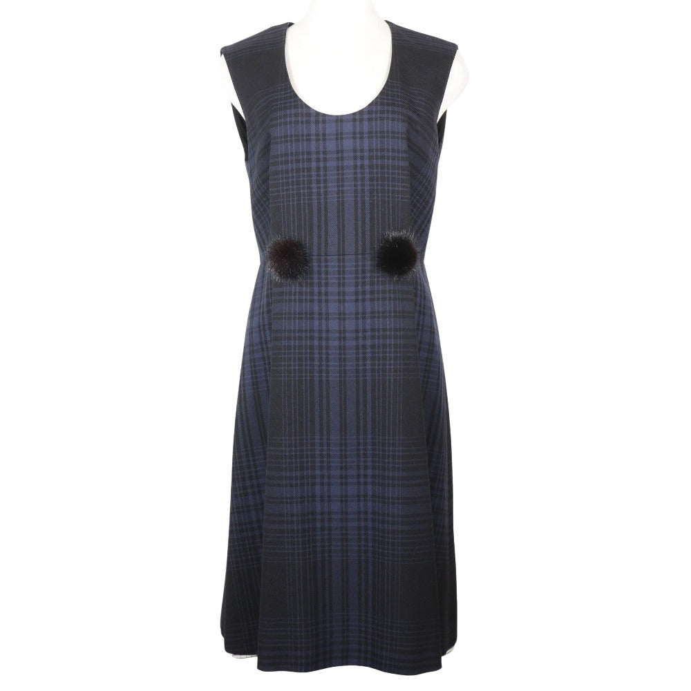 Louis Vuitton Wool Check Dress Navy