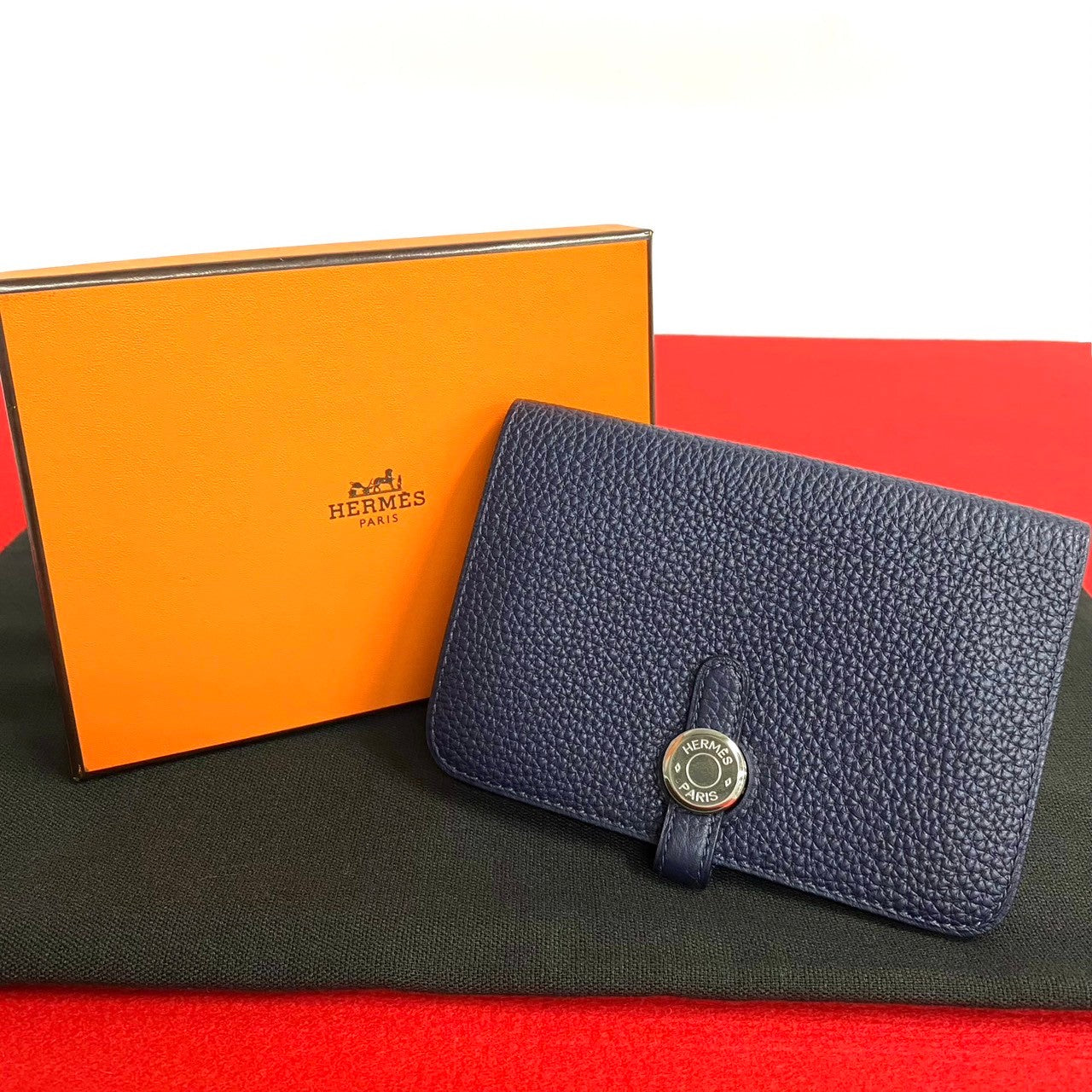 Hermes Dogon Compact Leather Wallet Navy