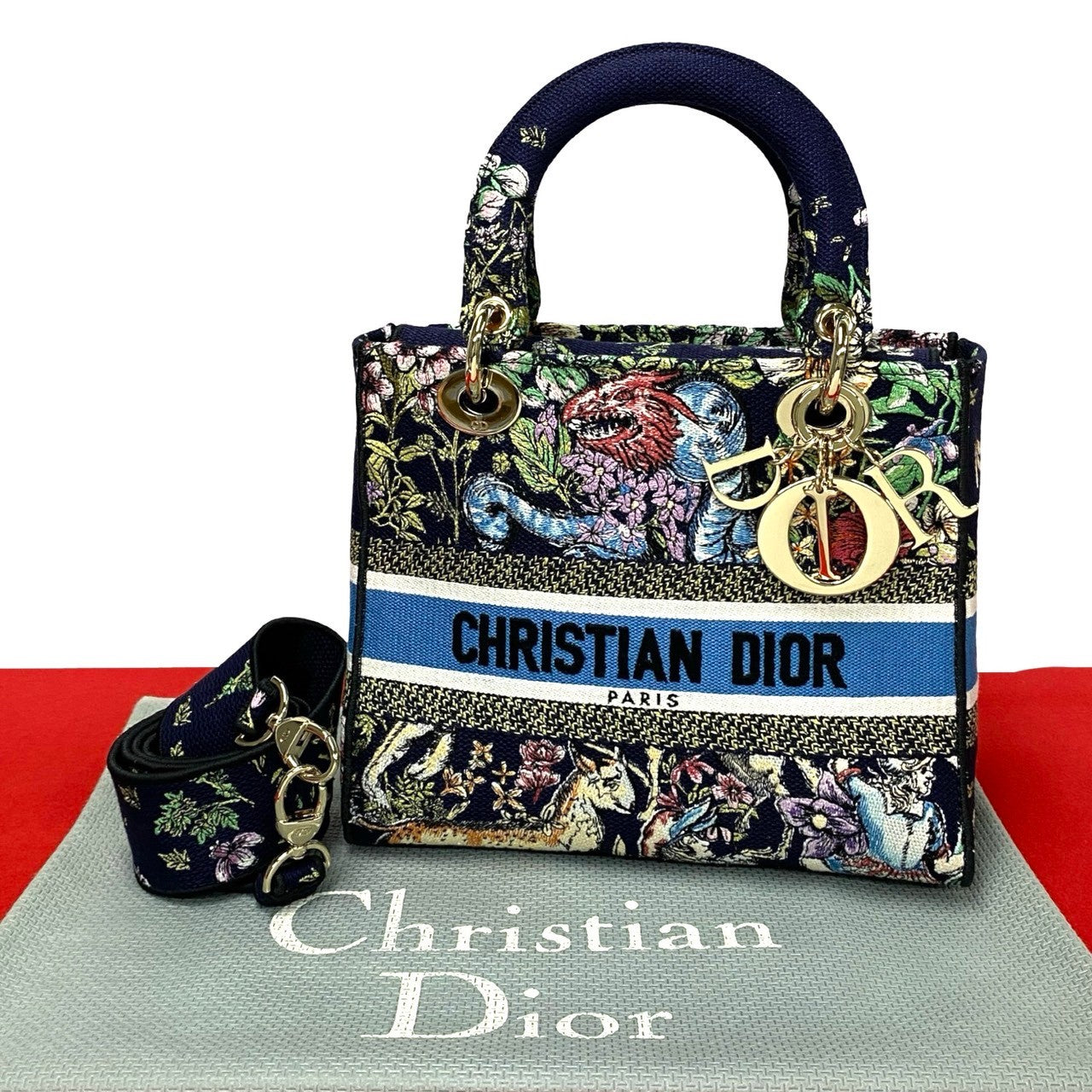 Christian Dior Lady Dior Canvas 2WAY Shoulder Bag Blue