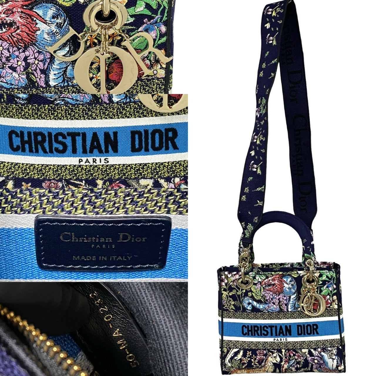 Christian Dior Lady Dior Canvas 2WAY Shoulder Bag Blue