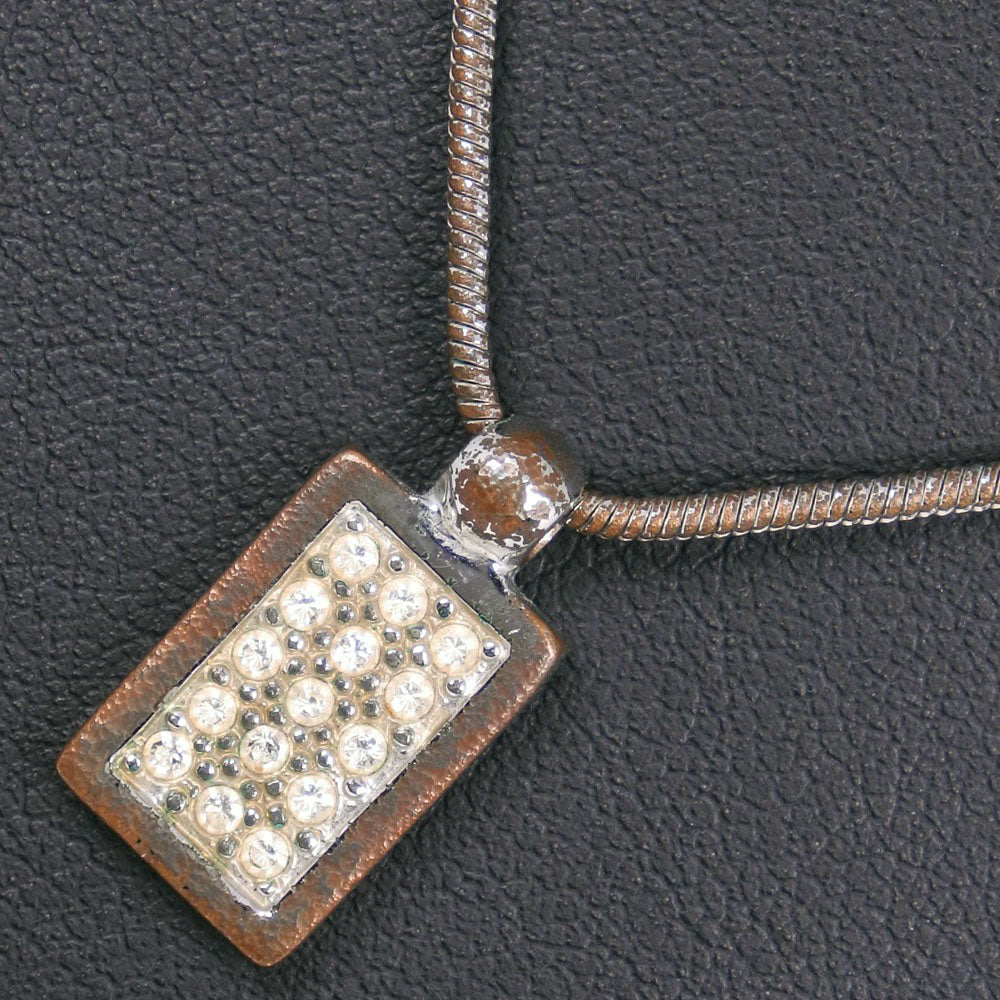 Dior Oblique Rhinestone Plate Pendant Necklace Metal Necklace in Good Condition