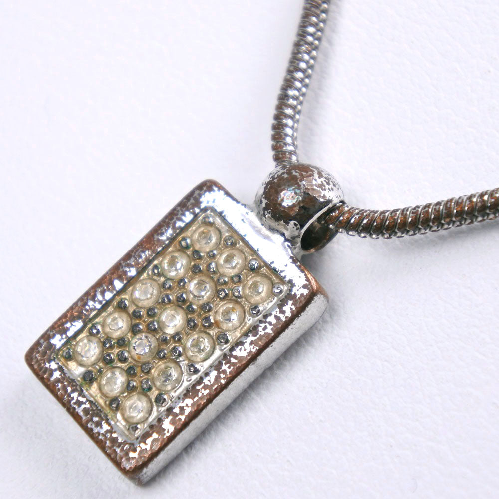 Dior Oblique Rhinestone Plate Pendant Necklace Metal Necklace in Good Condition