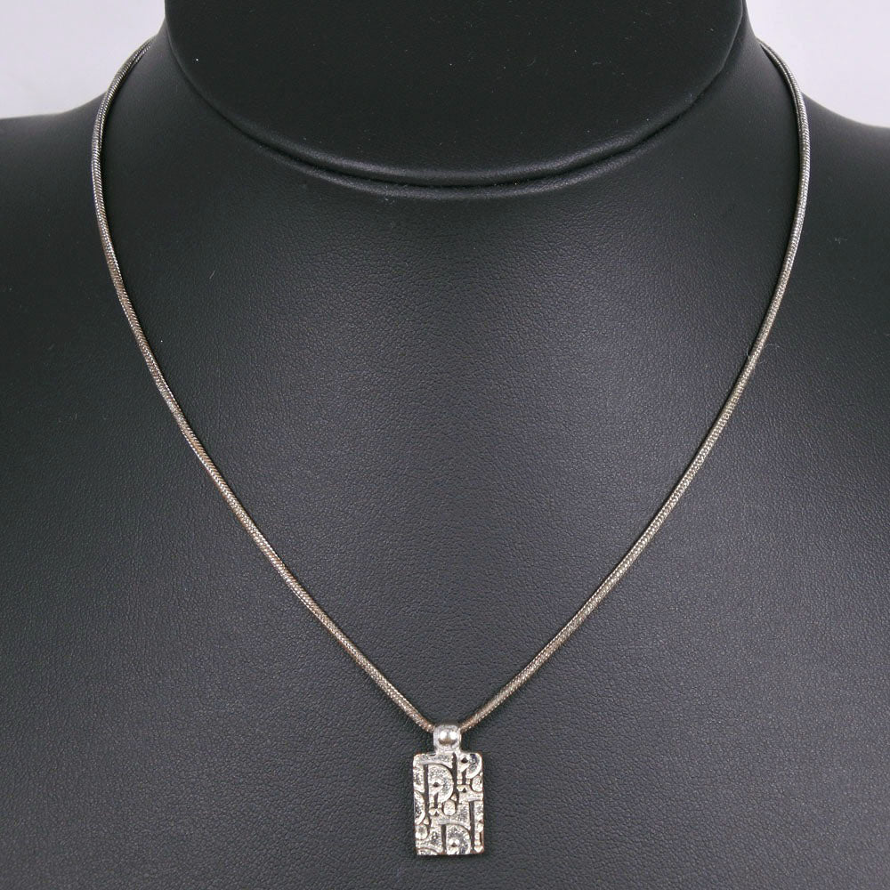 Dior Oblique Rhinestone Plate Pendant Necklace Metal Necklace in Good Condition