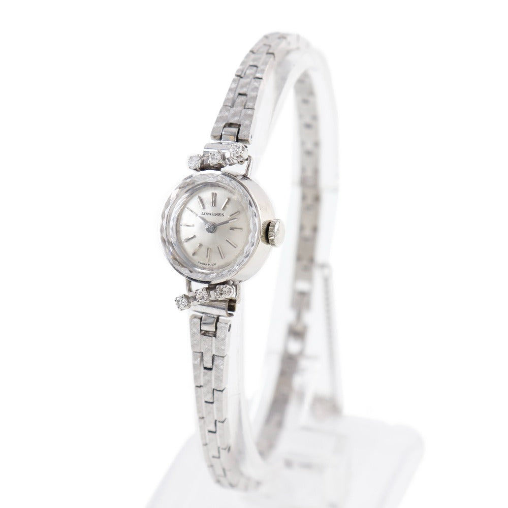 Longines Women's Watch Cal.410 - K14 White Gold, Stainless Steel with Diamonds, Swiss Hand Wind, Silver Dial