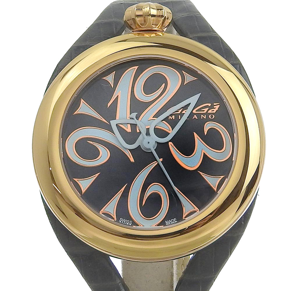 GaGa Milano Flat 42 Watch Stainless Steel Gold Plated Leather