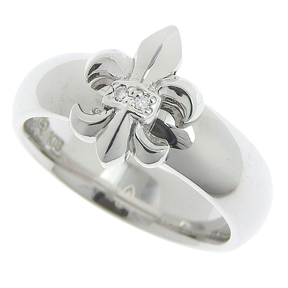 [LuxUness]  Justin Davis Fleur-de-lis Ring in K18 White Gold with Diamond, Size 11, Unisex Metal Ring in Excellent condition
