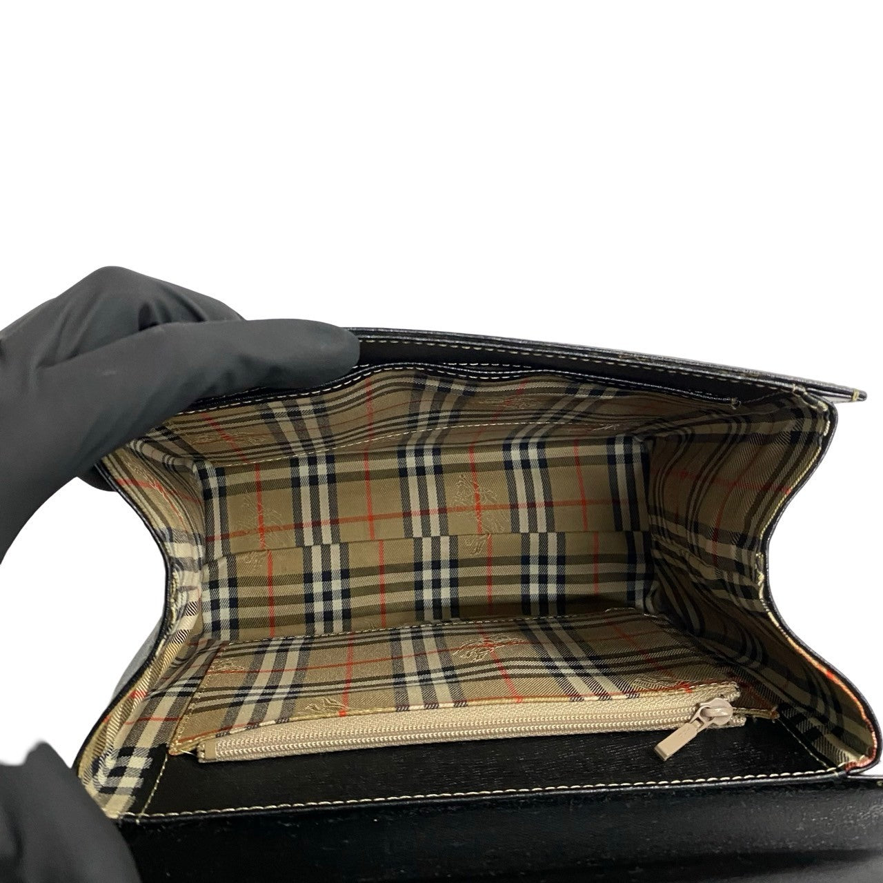 Burberry Leather Nova Check Mini Tote Bag Black