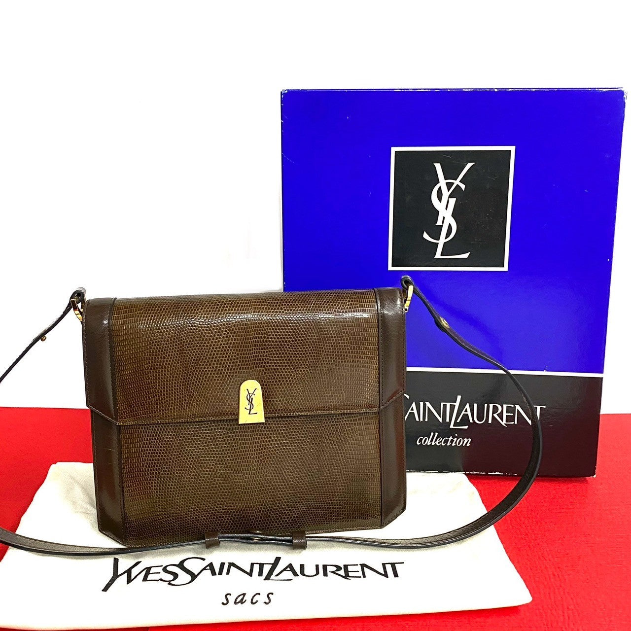 Yves Saint Laurent YSL Logo Leather Shoulder Bag Brown