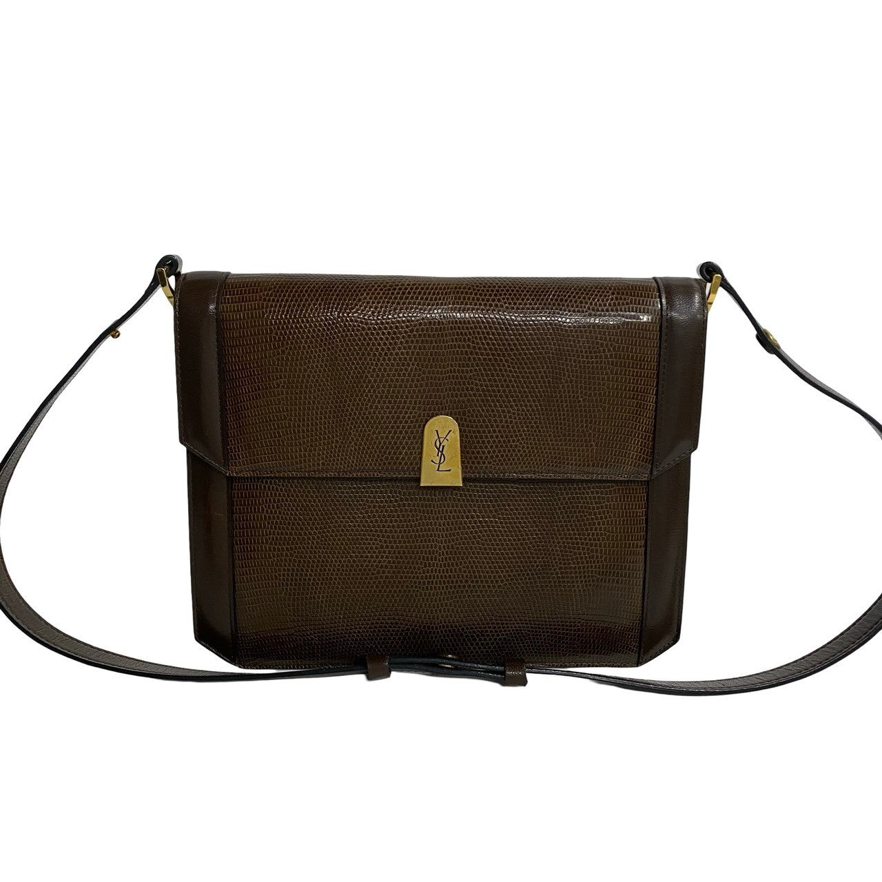 Yves Saint Laurent YSL Logo Leather Shoulder Bag Brown