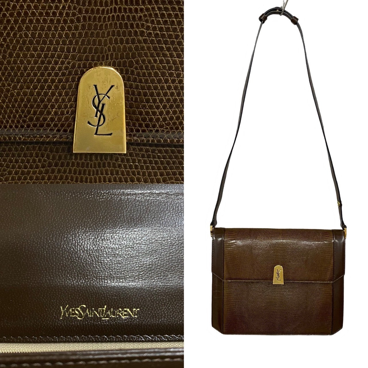 Yves Saint Laurent YSL Logo Leather Shoulder Bag Brown