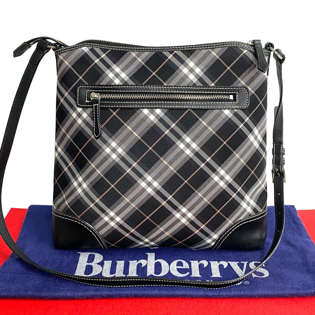 Burberry Leather Nylon Nova Check Shoulder Bag 83392