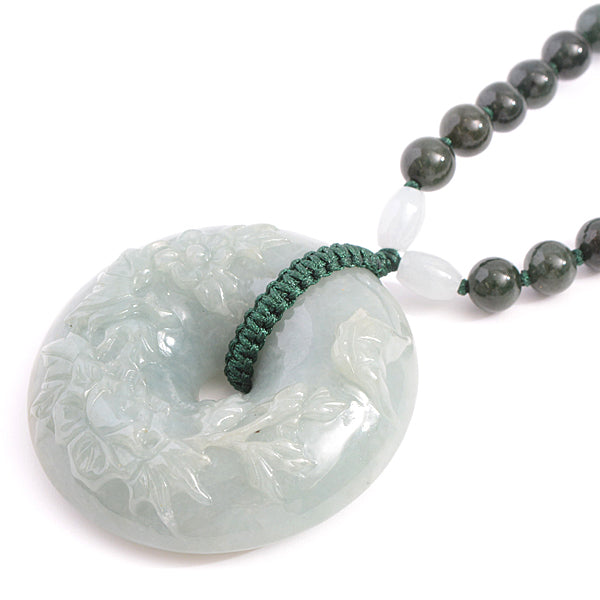 Jade Flower Carving Necklace Power Stone Long Necklace in Pristine Condition