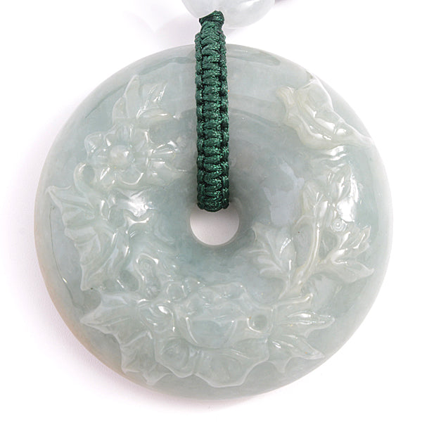 Jade Flower Carving Necklace Power Stone Long Necklace