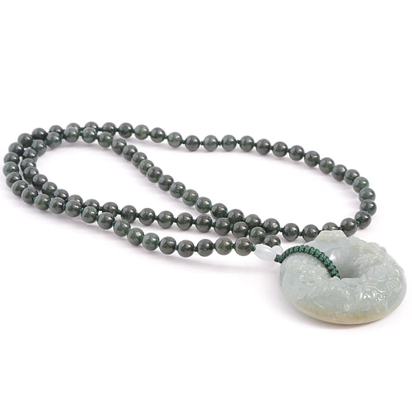 Jade Flower Carving Necklace Power Stone Long Necklace