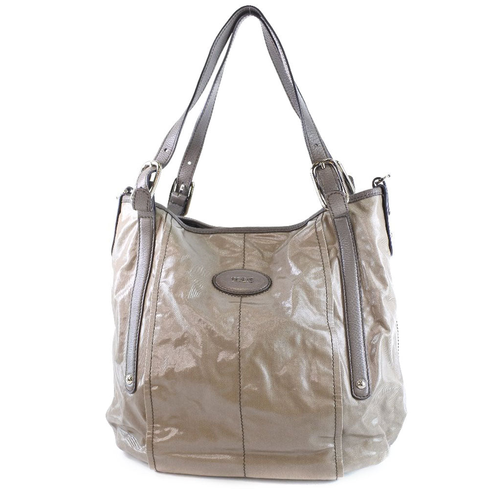 TOD'S Nylon 2WAY Shoulder Tote Bag Dark Beige