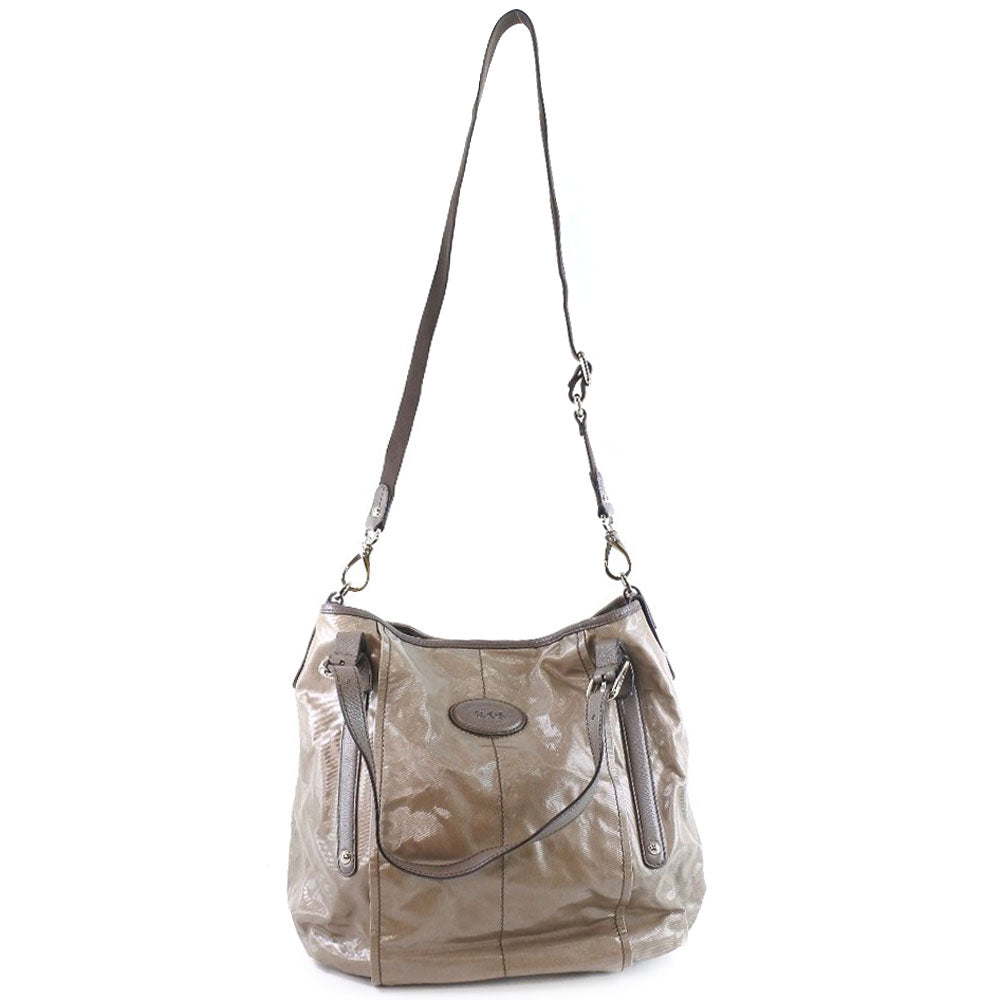 TOD'S Nylon 2WAY Shoulder Tote Bag Dark Beige