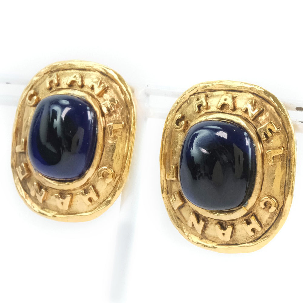 Chanel Vintage Blue Stone Gold Earrings