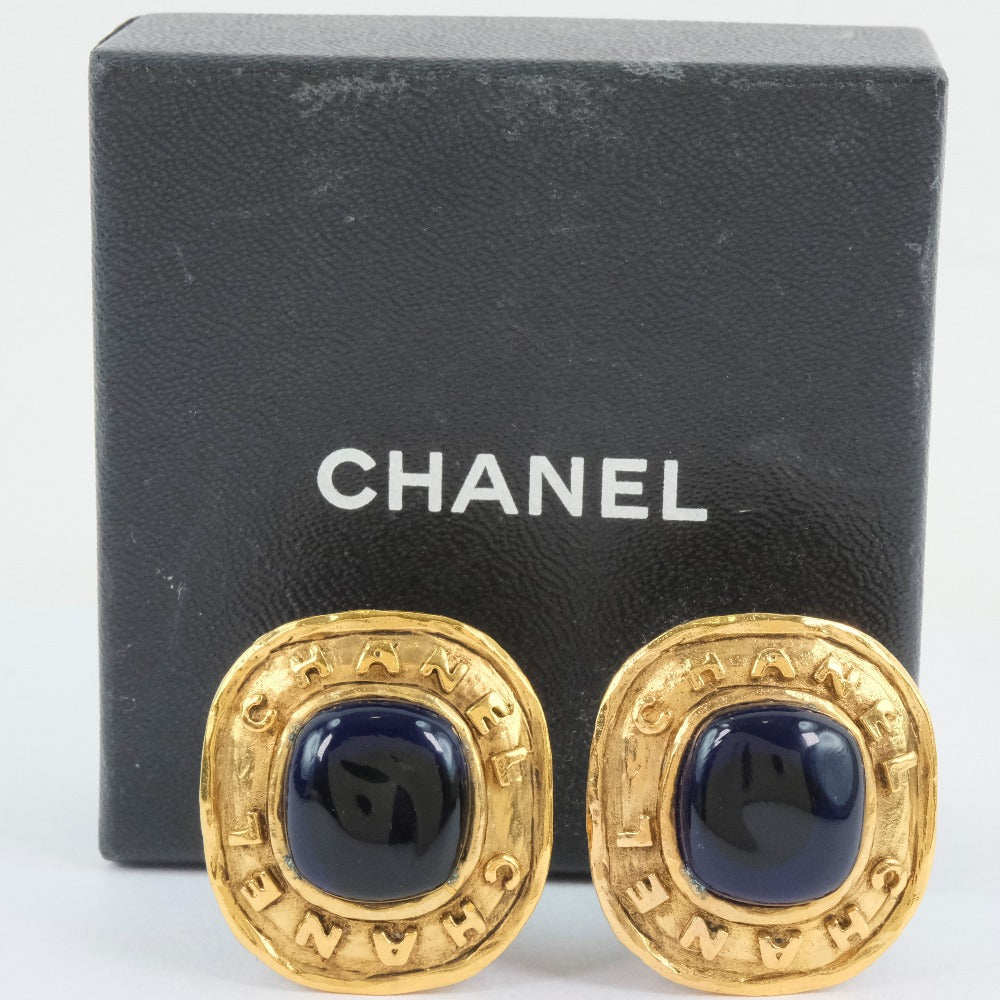 Chanel Vintage Blue Stone Gold Earrings