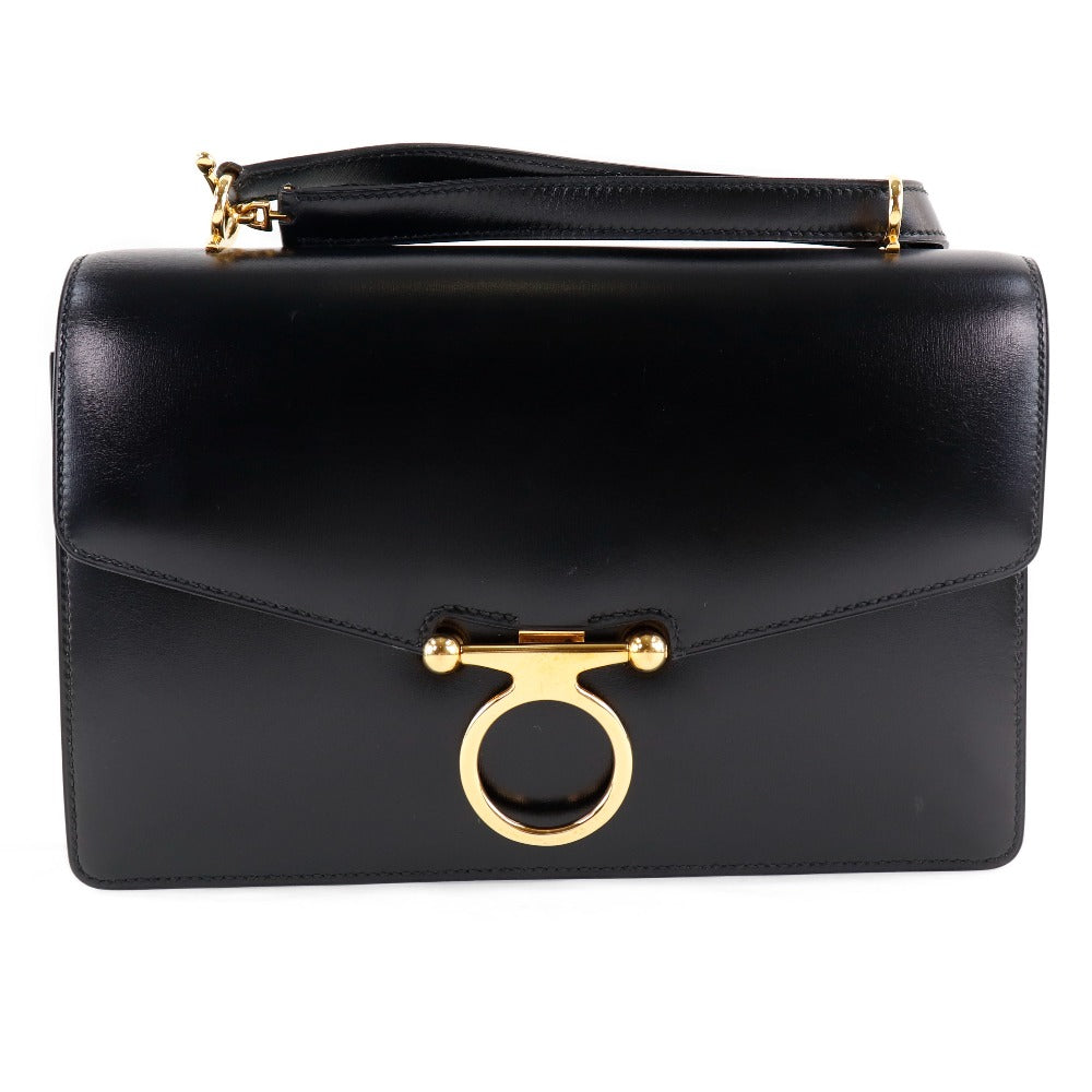 Hermes Vintage Box Calf Shoulder Bag Black